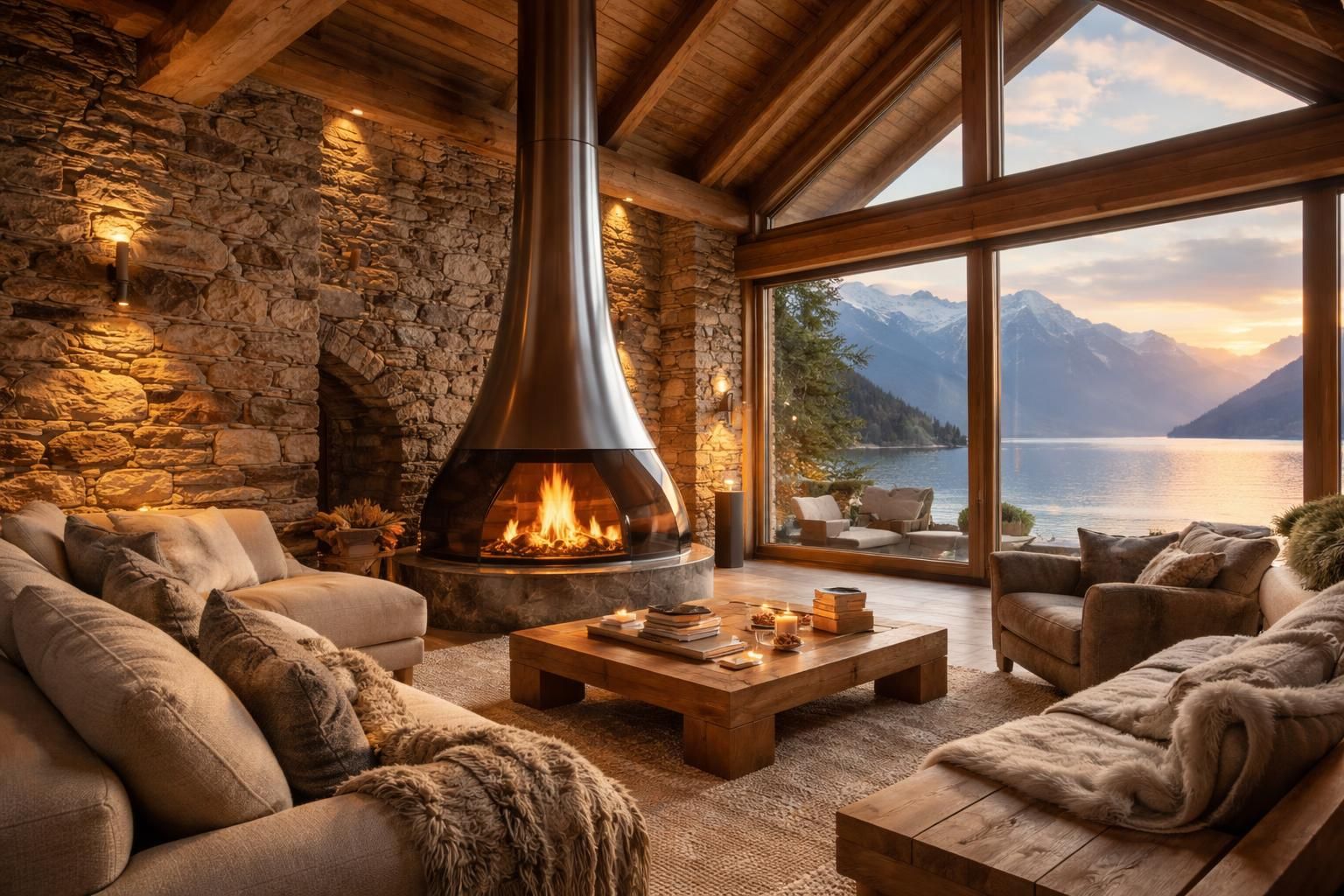 Décorer un chalet au bord du Léman avec pierres naturelles et cheminée ...